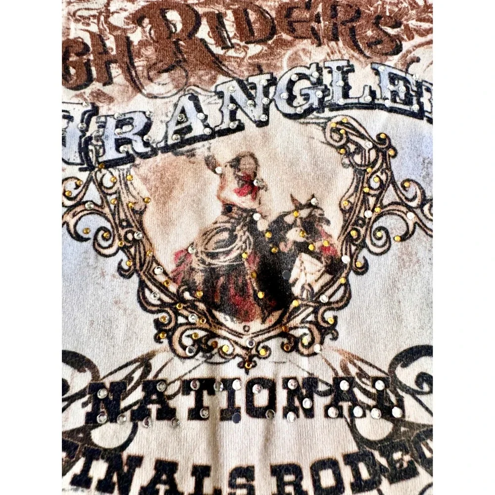 Fornia Wrangler Rough Riders Rodeo Graphic Tee Rhinestone Cream Medium USA - Picture 3 of 9